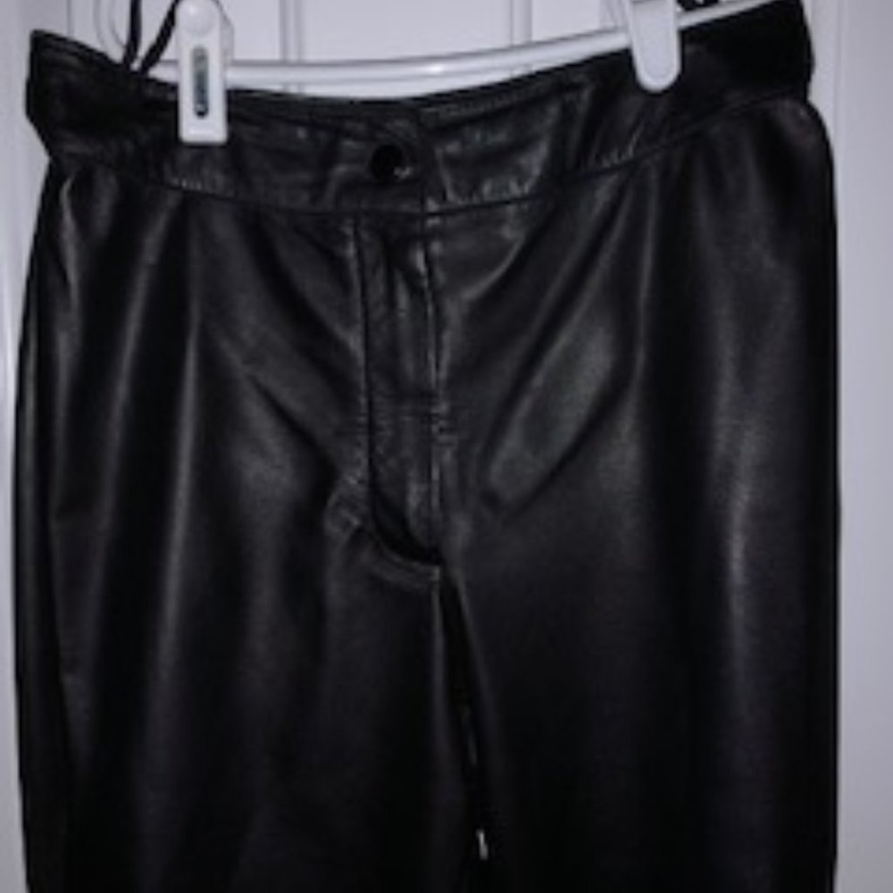 Black Leather Lambskin straight leg pants